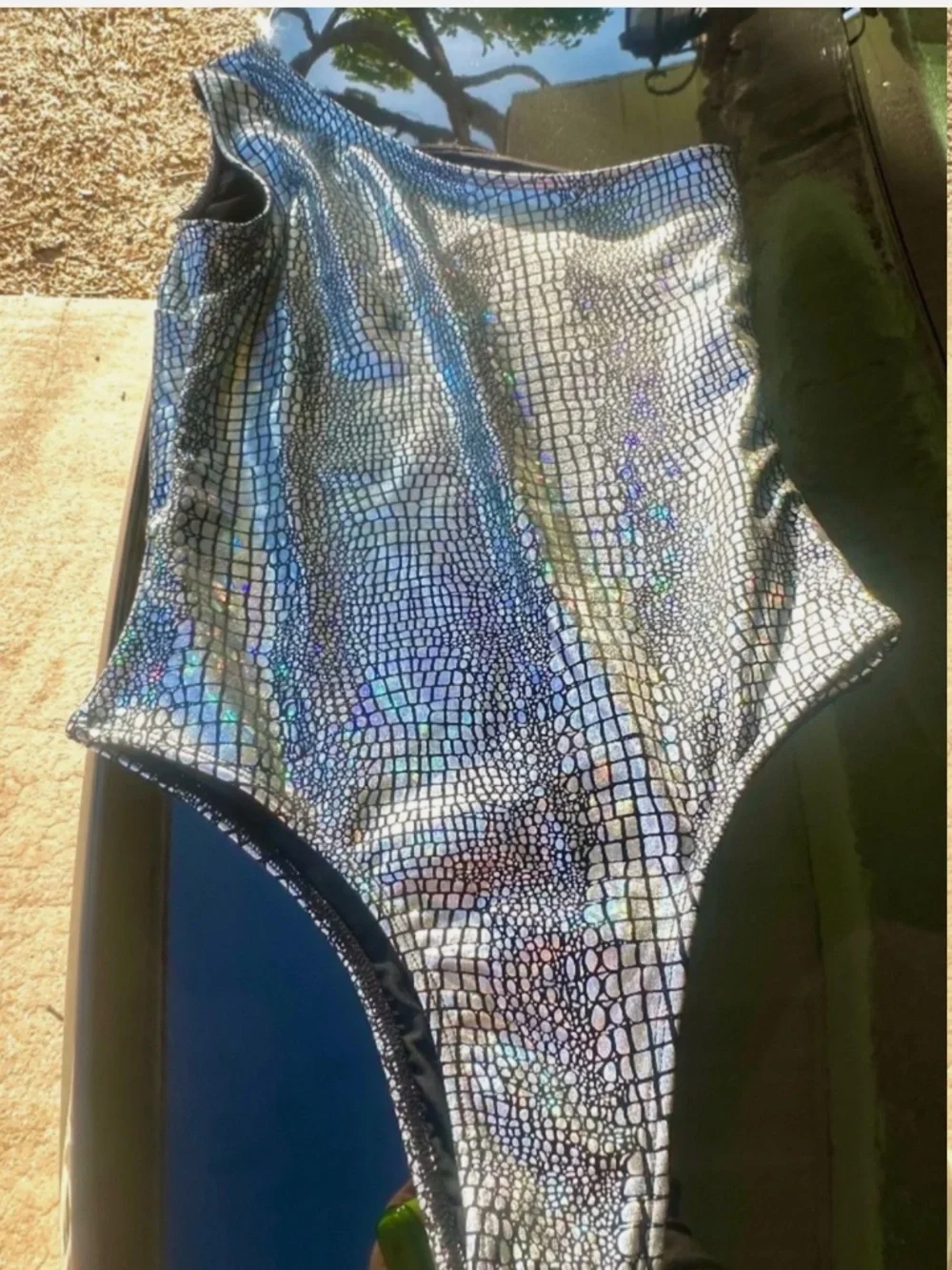 Metallic Snakeskin One-Shoulder Swimsuit | Size Small